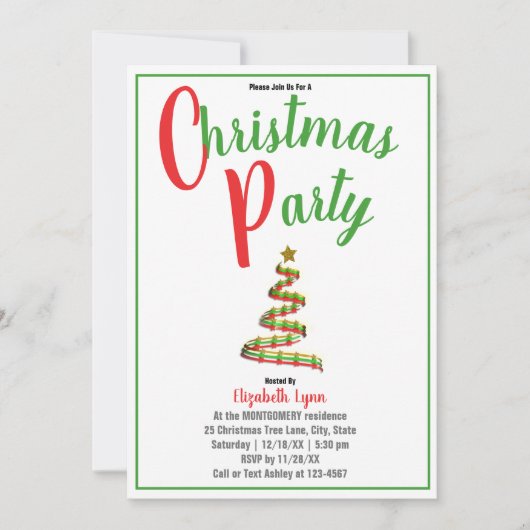 Party Einladung für Gold, Rot und Grün (Vorderseite)