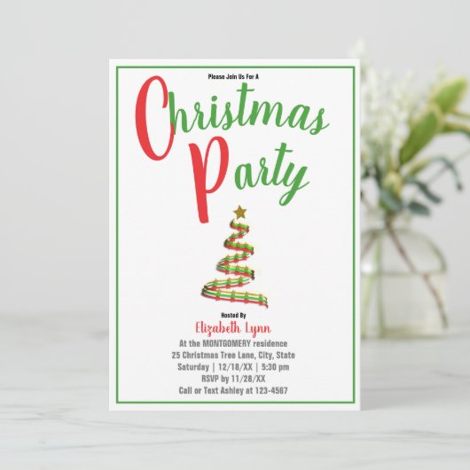 Party Einladung für Gold, Rot und Grün (Stehend Vorderseite)