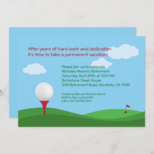 Party Einladung für Golf-Altersversorgung (Vorne/Hinten)
