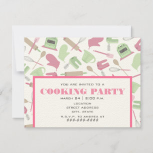 Party Einladung für Kochen - Rosa und grüne Küche