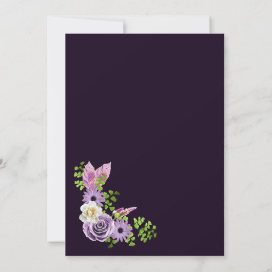 Party Einladung für lila Blumenhäuser (Rückseite)