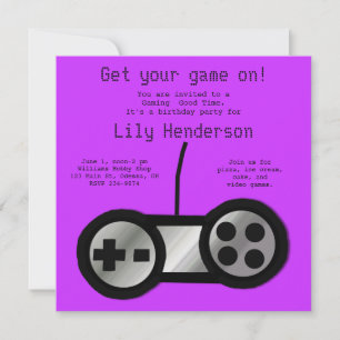 Party Einladung für Lila Videospiel