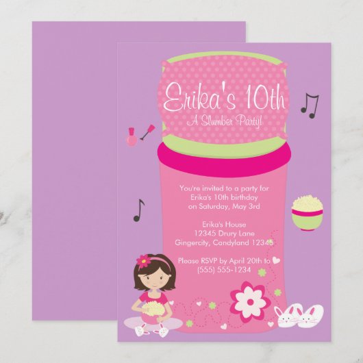 Party Einladung für Mädchen (Vorne/Hinten)