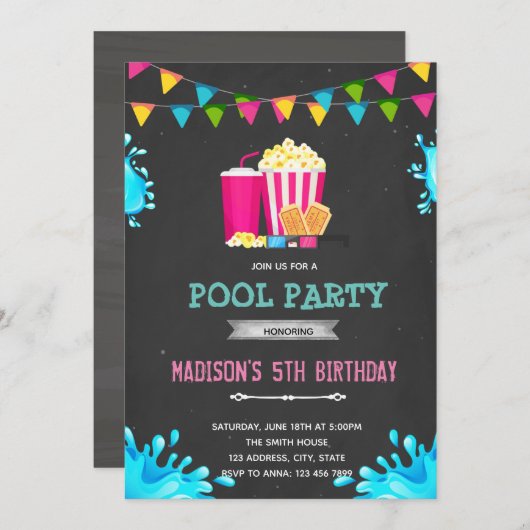 Party Einladung für Mädchenfilme (Vorne/Hinten)