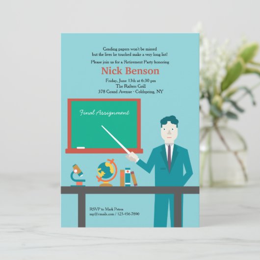 Party Einladung für männliche Lehrer im Rentenalte (Stehend Vorderseite)