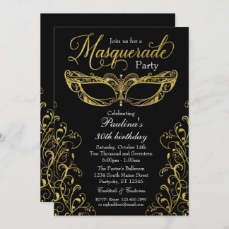 Party Einladung für Schwarze und Goldmasken