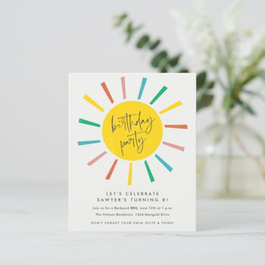 Party Einladung für Sun Script-Kindergeburtstag (Stehend Vorderseite)