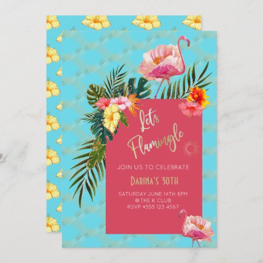 Party Einladung für tropischen Hibiskus (Vorne/Hinten)