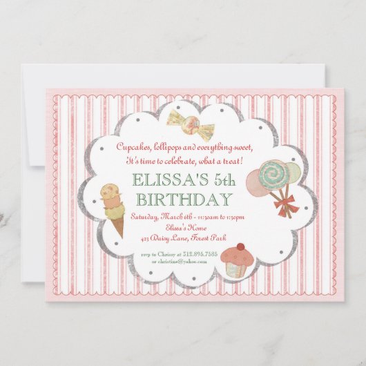 Party Einladung für Vintage Süßwaren Leckereien (Vorderseite)