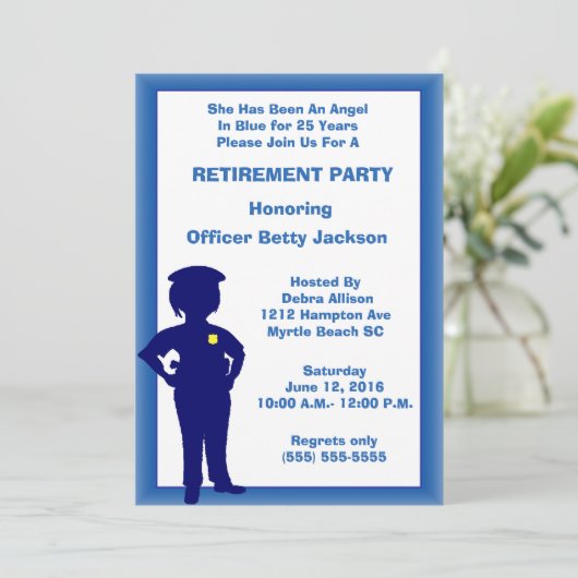 Party Einladung für weibliche Polizeibeamte (Stehend Vorderseite)