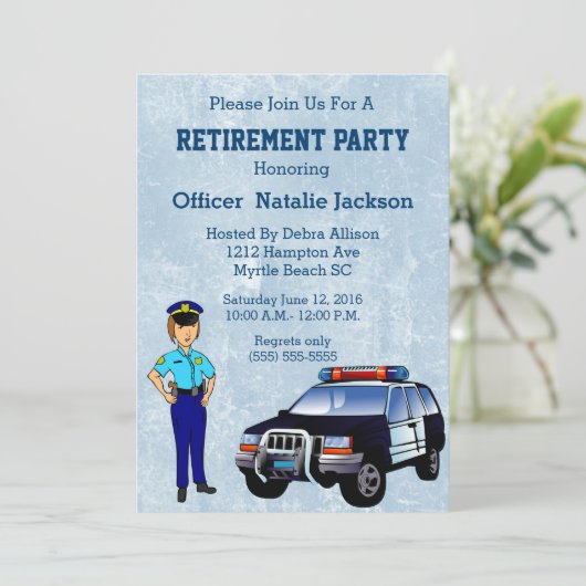 Party Einladung für weibliche Polizeibeamte (Stehend Vorderseite)