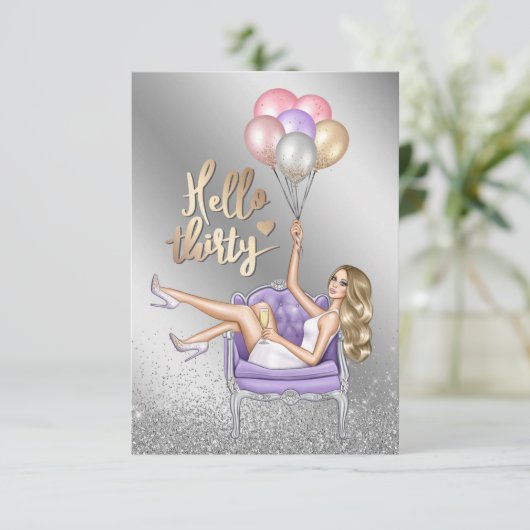 Party Einladung Girly 30. Geburtstag (Stehend Vorderseite)