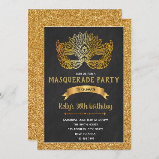 Party Einladung Glam masquerade (Vorne/Hinten)