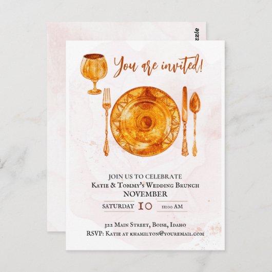 Party Einladung Gold Magic Geschirr Postkarte (Vorne/Hinten)