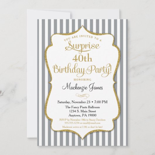 Party Einladung Gray Gray Gold Elegante (Vorderseite)