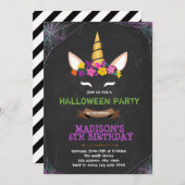 Party Einladung Halloween Einhorn (Vorne/Hinten)