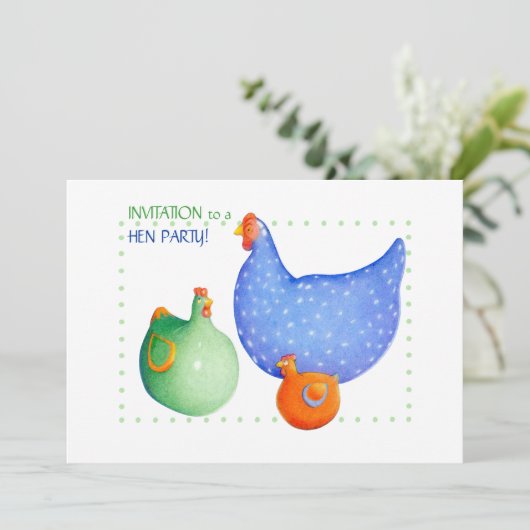 Party Einladung Hens Hen (Stehend Vorderseite)