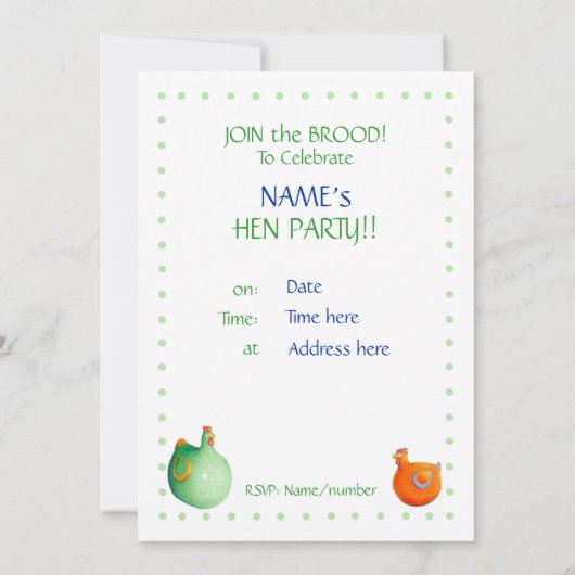 Party Einladung Hens Hen (Rückseite)
