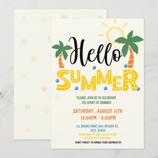 Party Einladung im Sommer (Vorne/Hinten)