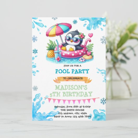 Party Einladung im Winterpool (Stehend Vorderseite)