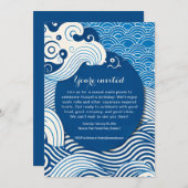 Party Einladung inspiriert durch japanische blaue (Vorne/Hinten)