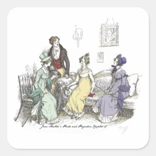 Party Einladung Jane Austen Pride und Prejudice Quadratischer Aufkleber