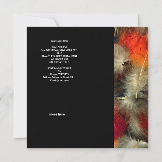 Party Einladung Jeder Anlässe Feathers Black Red (Rückseite)