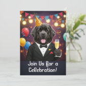 Party Einladung-Karte mit neugrünem Hund Einladung (Stehend Vorderseite)