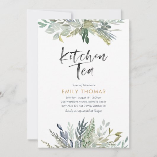 Party Einladung Kitchen Tee | Grünes Blattwerk (Vorderseite)