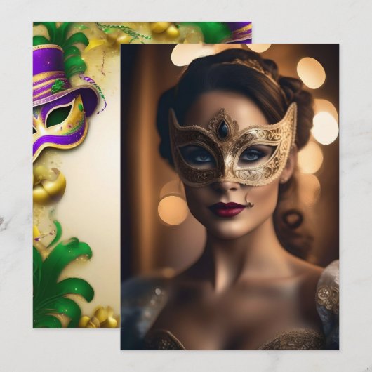 Party Einladung - Mardi Gras Design (Vorne/Hinten)