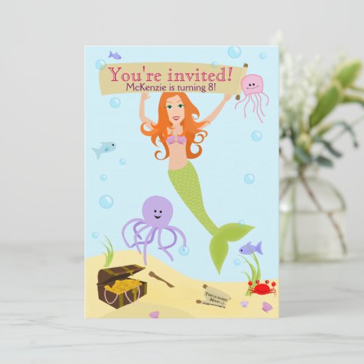 Party Einladung Mermaid (Stehend Vorderseite)