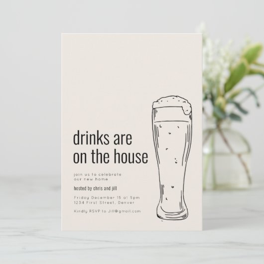 Party Einladung mit Bier (Stehend Vorderseite)