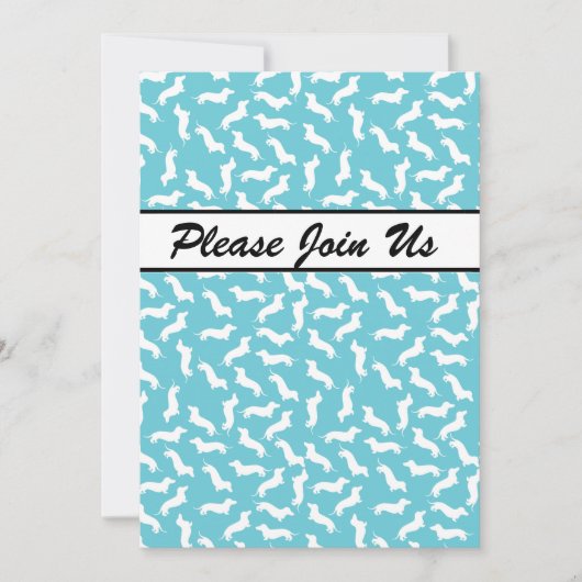 Party Einladung mit blauer und weißer Dackel (Vorderseite)