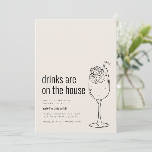 Party Einladung mit Cocktail (Stehend Vorderseite)