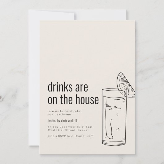 Party Einladung mit Cocktail (Vorderseite)