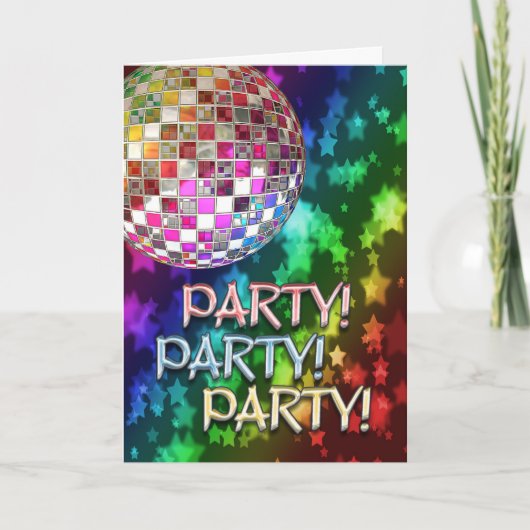 Party Einladung mit Discoball und Regenbogen von (Vorderseite)