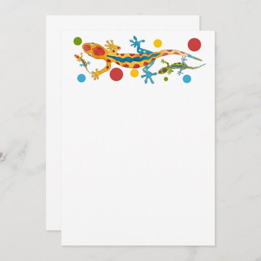 Party Einladung mit farbenfrohen Gecko-Design (Vorne/Hinten)