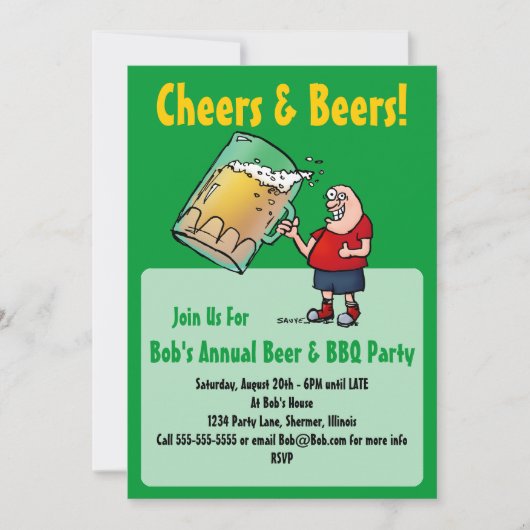 Party Einladung mit Funny Cartoon Beer Typ (Vorderseite)