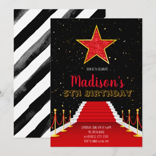 Party Einladung mit rotem Teppichboden (Vorne/Hinten)