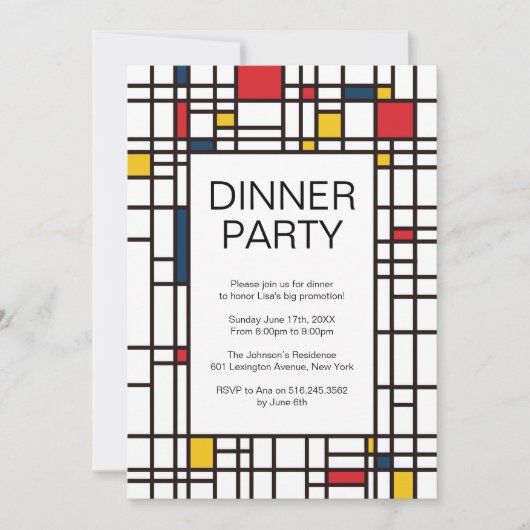 Party Einladung Mondrian De Stijl (Vorderseite)