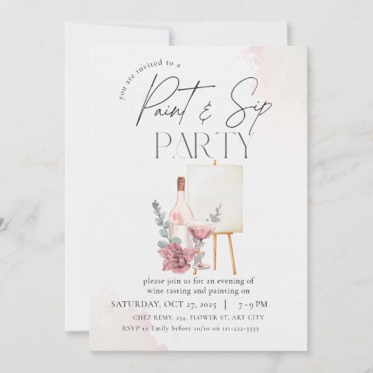 Party Einladung Paint und Sip (Vorderseite)