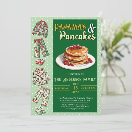 Party Einladung Pajama und Pancakes (Stehend Vorderseite)