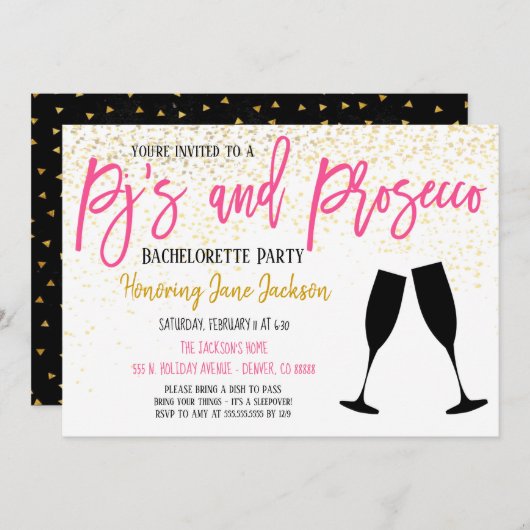 Party Einladung Pajamas & Prosecco (Vorne/Hinten)