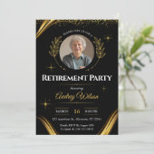 Party Einladung Pension Elegantes Schwarzes Gold (Stehend Vorderseite)