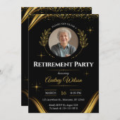 Party Einladung Pension Elegantes Schwarzes Gold (Vorne/Hinten)