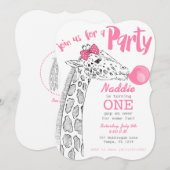 Party Einladung Pink Bubblegum und Giraffe (Vorne/Hinten)