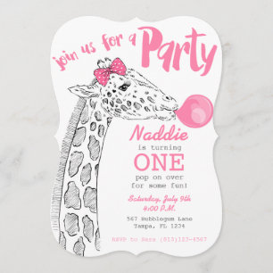 Party Einladung Pink Bubblegum und Giraffe