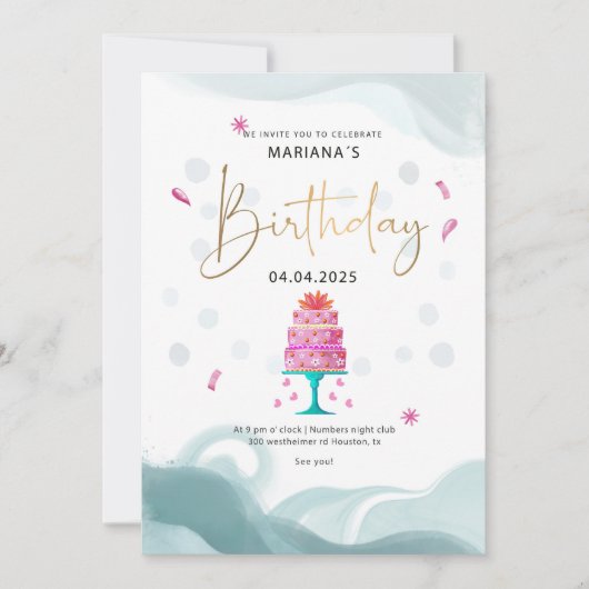 Party Einladung | Pink Cake Theme | Custo (Vorderseite)