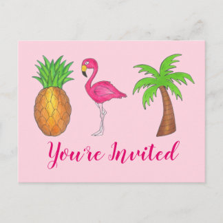 Party Einladung Pink Flamingo Palm Tree Ananas