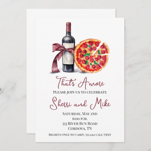 Party Einladung Pizza und Wine Engagment (Vorne/Hinten)